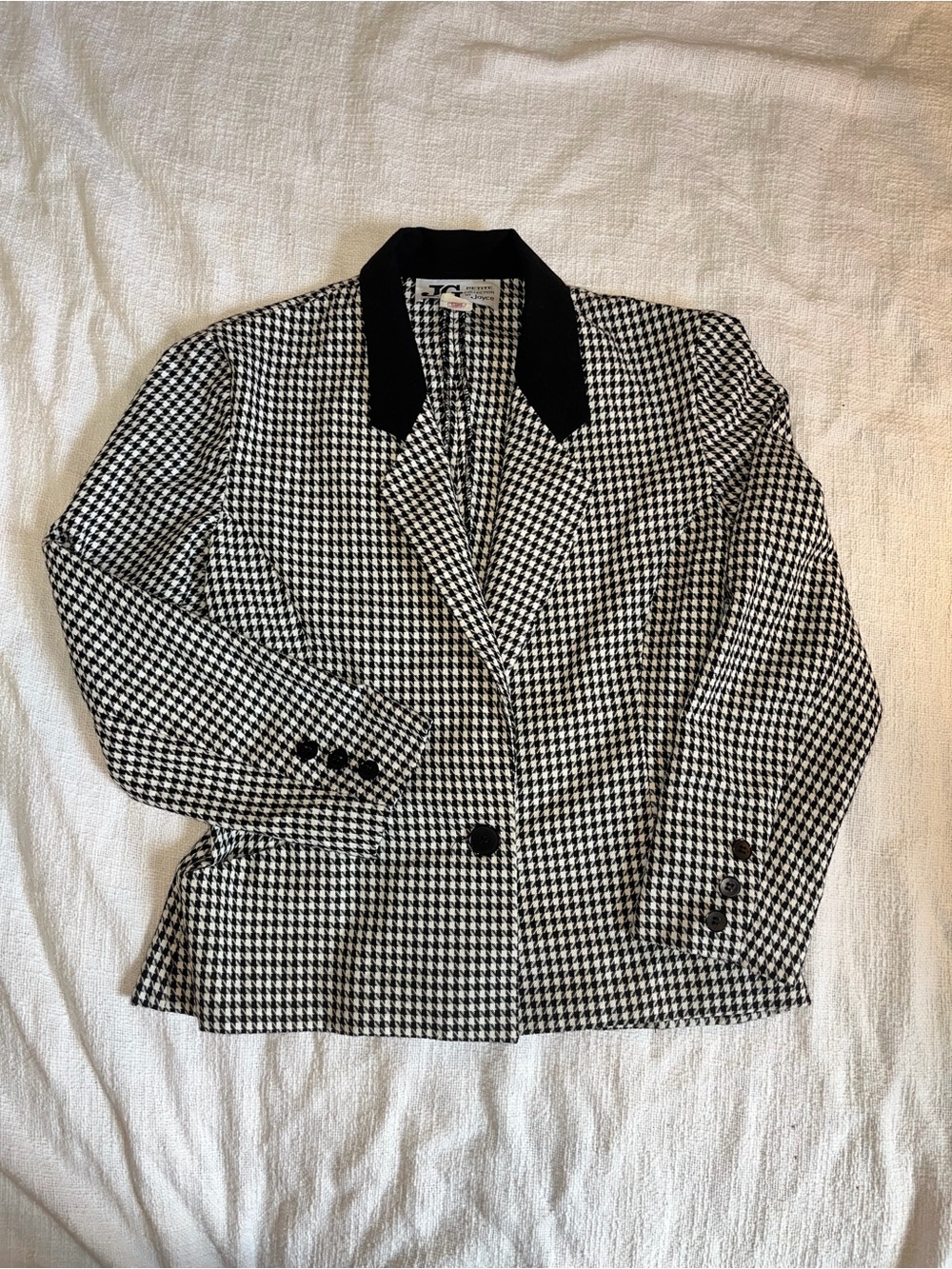 Black & White Houndstooth Blazer with Black Velvet Collar